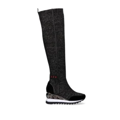 Mulher Exe Shoes Botas*Bota Alta Com Cunha Assimetrica Y2327-H507 Em Preto Brilhante
