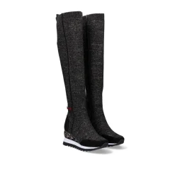 Mulher Exe Shoes Botas*Bota Alta Com Cunha Assimetrica Y2327-H507 Em Preto Brilhante