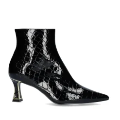 Mulher Exe Shoes Botinhas*Bota De Salto Fino Erica-311 Couro De Coco Preto