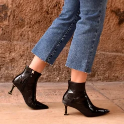 Mulher Exe Shoes Botinhas*Bota De Salto Fino Erica-311 Couro De Coco Preto