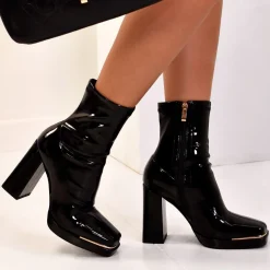 Mulher Exe Shoes Botins*Botina Com Salto W1570-K59 Em Couro Envernizado Preto