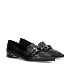 Mulher Exe Shoes Calçados Baixos*Mocassim Com Corrente Em Dourado Verona-171 Em Preto Croco