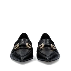 Mulher Exe Shoes Calçados Baixos*Mocassim Com Corrente Em Dourado Verona-171 Em Preto Croco