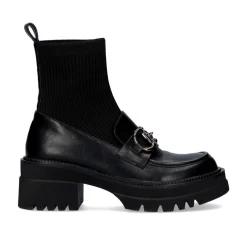 Mulher Exe Shoes Flat Shoes*Mocassim Estilo Meia B079-H227 Preto Com Cadeia Larga Em Prata