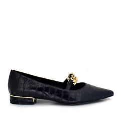 Mulher Exe Shoes Calçados Baixos*Mocassim Sapato Croco Preto Verona-195