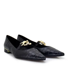 Mulher Exe Shoes Calçados Baixos*Mocassim Sapato Croco Preto Verona-195