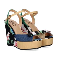 Mulher Exe Shoes Cunhas*Naomi-011 Cunha Impressa De Flor Azul