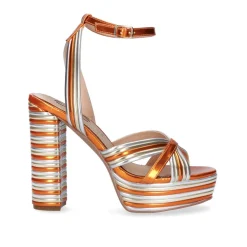 Mulher Exe Shoes Sandálias De Salto*Nova Sandalia De Salto Ophelia-832 Laranja Metalica