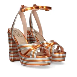 Mulher Exe Shoes Sandálias De Salto*Nova Sandalia De Salto Ophelia-832 Laranja Metalica