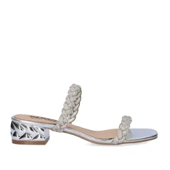 Mulher Exe Shoes Sandálias*Novo Sandalia De Salto Baixo Katy-411 Strass Prata