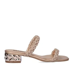 Mulher Exe Shoes Sandálias*Novo Sandalia De Salto Baixo Katy-411 Strass Ouro Rosa