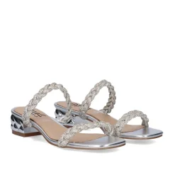 Mulher Exe Shoes Sandálias*Novo Sandalia De Salto Baixo Katy-411 Strass Prata