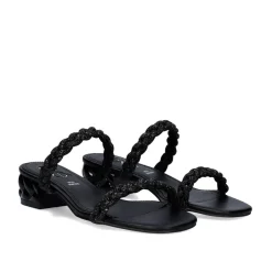 Mulher Exe Shoes Sandálias*Novo Sandalia De Salto Baixo Katy-411 Strass Preta
