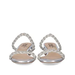 Mulher Exe Shoes Sandálias*Novo Sandalia De Salto Baixo Katy-411 Strass Prata