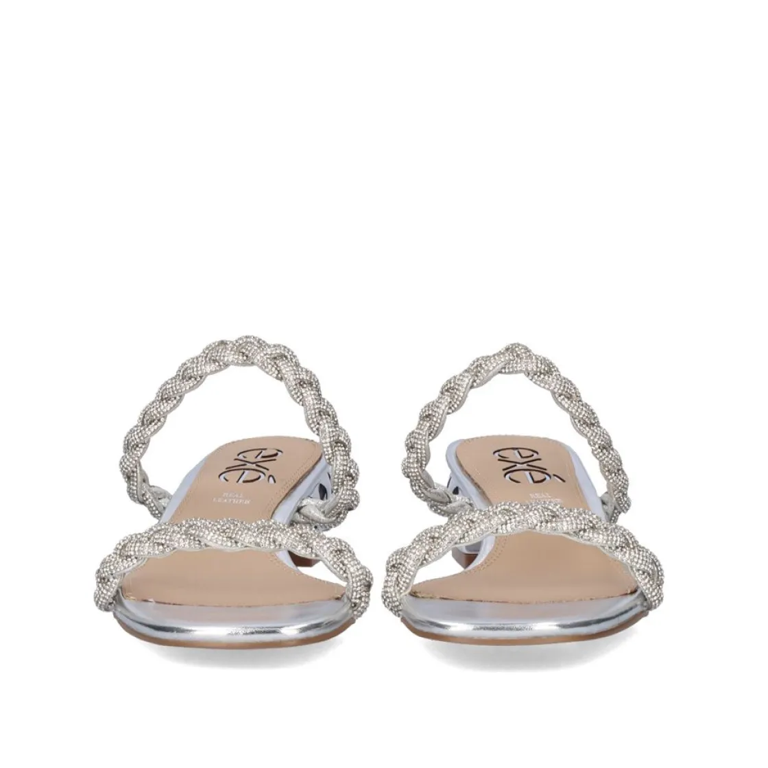 Mulher Exe Shoes Sandálias*Novo Sandalia De Salto Baixo Katy-411 Strass Prata