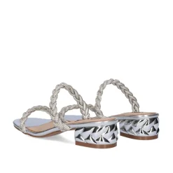 Mulher Exe Shoes Sandálias*Novo Sandalia De Salto Baixo Katy-411 Strass Prata