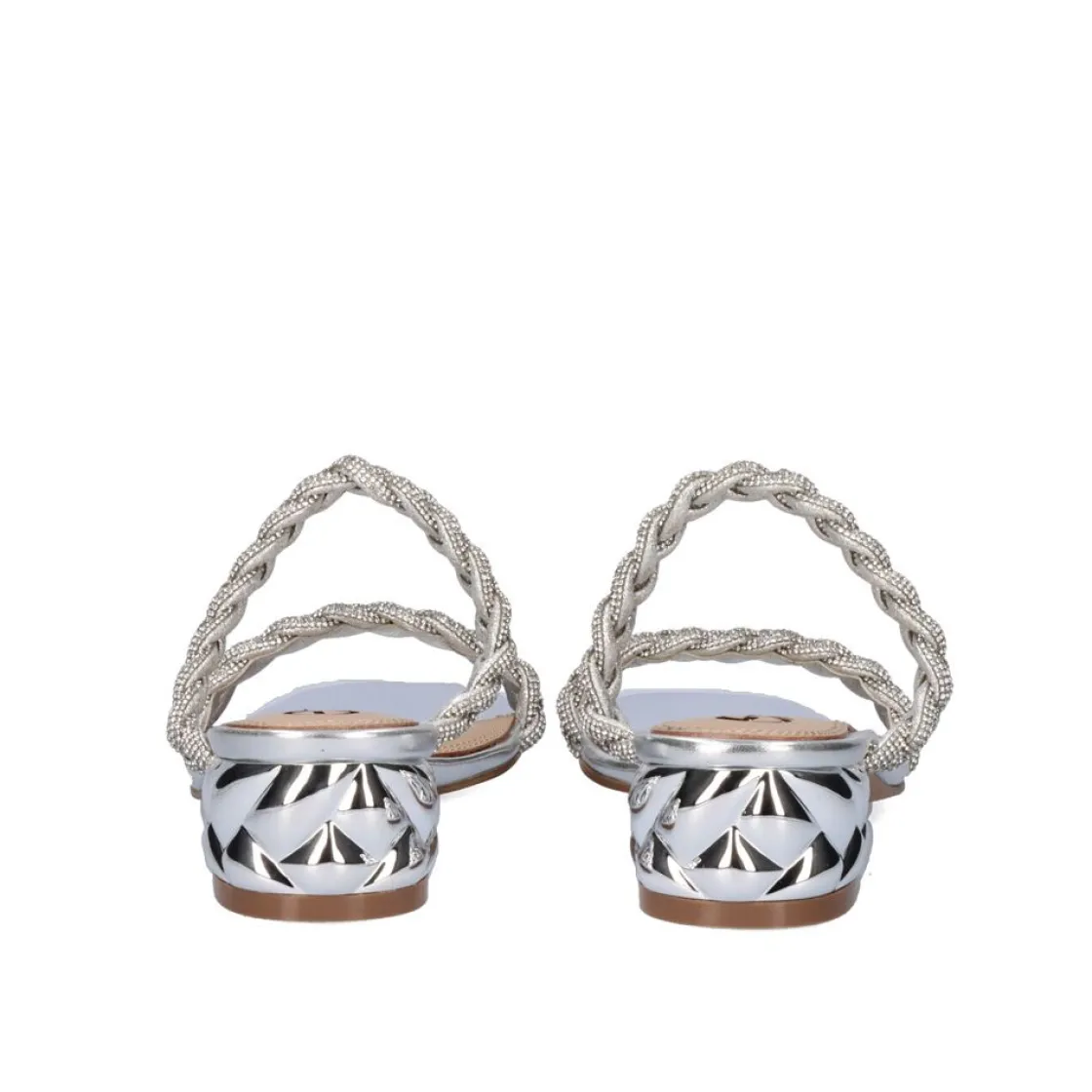 Mulher Exe Shoes Sandálias*Novo Sandalia De Salto Baixo Katy-411 Strass Prata