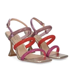 Mulher Exe Shoes Sandálias*Sandalia 23V De Salto Bianca-760 Strass Fuxia Vermelha