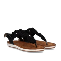 Mulher Exe Shoes Sandálias Planas*Sandálias De Croche Flat Toe F8043-26A Preta