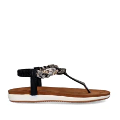 Mulher Exe Shoes Sandálias Planas*Sandálias De Dedo Liso F8043-21 Preto Brilhante