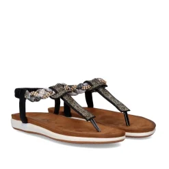 Mulher Exe Shoes Sandálias Planas*Sandálias De Dedo Liso F8043-21 Preto Brilhante
