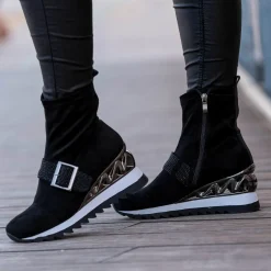 Mulher Exe Shoes Sneakers Mujer*Sneaker Botin Com Cunha Y2327-H258 Em Preto