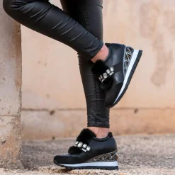 Mulher Exe Shoes Sapatilhas E Tenis*Sneaker Cabelo Com Cunha Y2326-H522 Em Preto