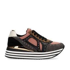 Mulher Exe Shoes Sneakers Mujer*Sneaker Plataforma Ex41 Em Rosa Com Detalhes Em Cinza