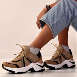 Mulher Exe Shoes Sapatilhas E Tenis*Sneaker Plataforma Ex133 Em Bege-Preto