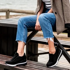 Mulher Exe Shoes Sneakers Mujer*Sneaker Plataforma Ex25 Em Preto Com Brilhantes
